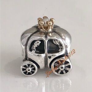 Pandora Silver Carriage Charm with Gold Crown Accent